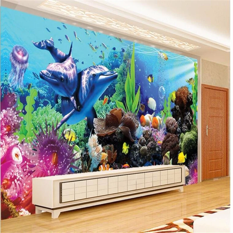 Planted Aquarium Wallpaper - ภาพพิมพ์ตกแต่งผนัง 3 มิติลายปลาสวยงามแบบทรอปิคอล สำหรับตกแต่งผนังห้องนอน วอลเปเปอร์ 3