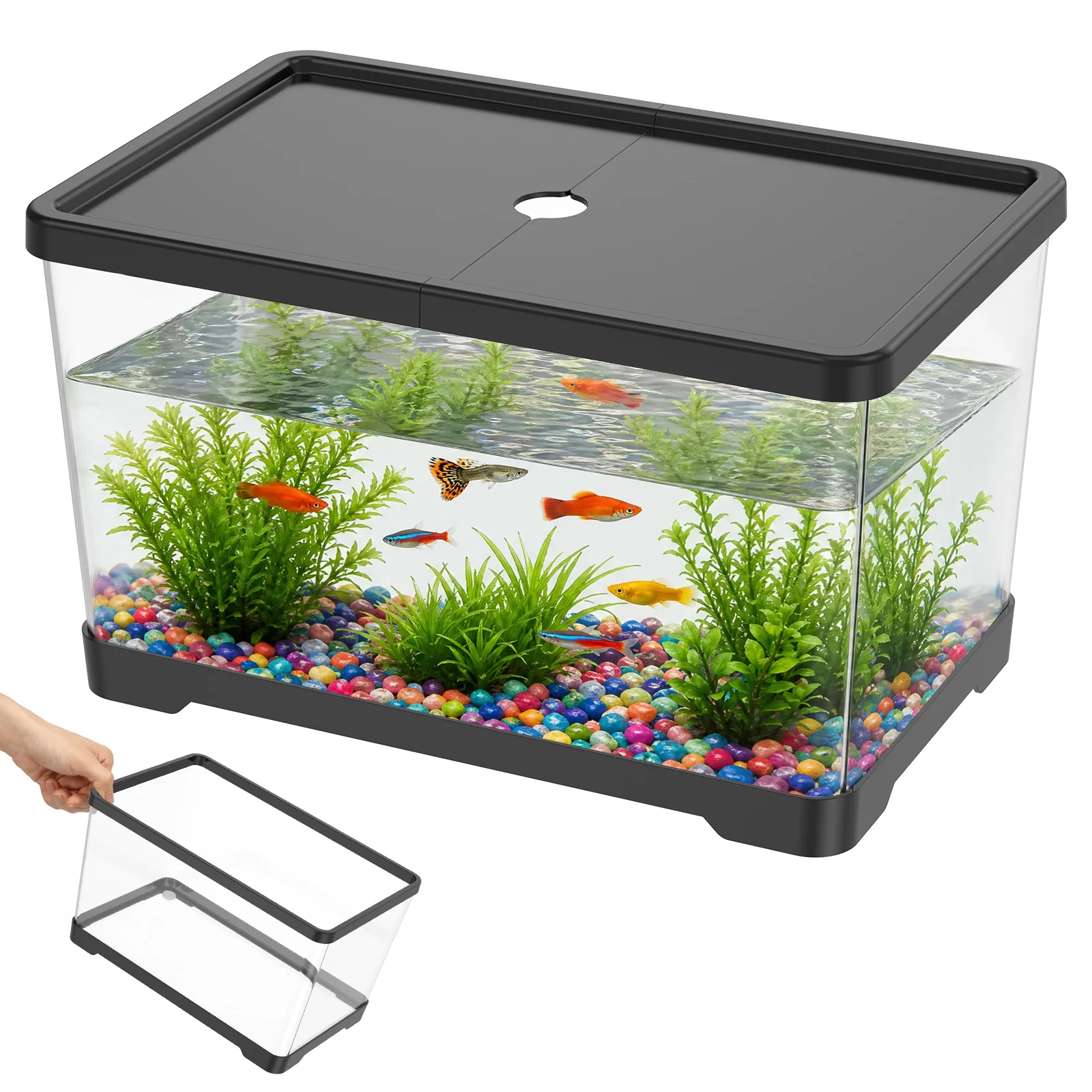 Planted Aquarium Bowl - ตู้ปลาใสพร้อมฝาปิด ตู้ปลาทรงสี่เหลี่ยมสำหรับเลี้ยงปลาและตกแต่งบ้าน/สำนักงาน
